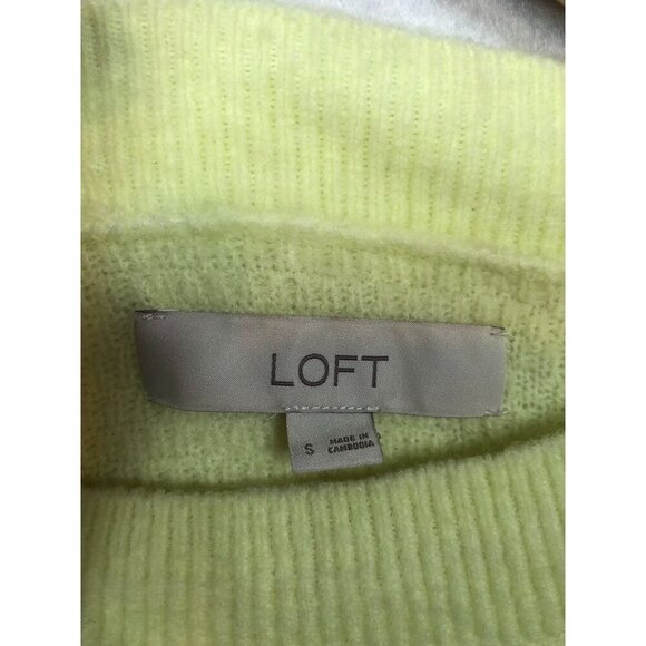 LOFT Textured Shirttail Sweater Neon Yellow 498560 Crew Neck Knit Womens Small S - Picture 6 of 8